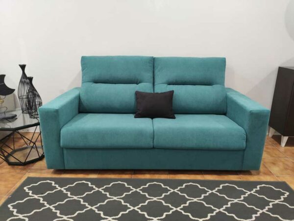 Sofa Cama 2 Lugares Goya Tecido cor Turquesa colchao 140x185cm e pes pretos Crispalmovel 2