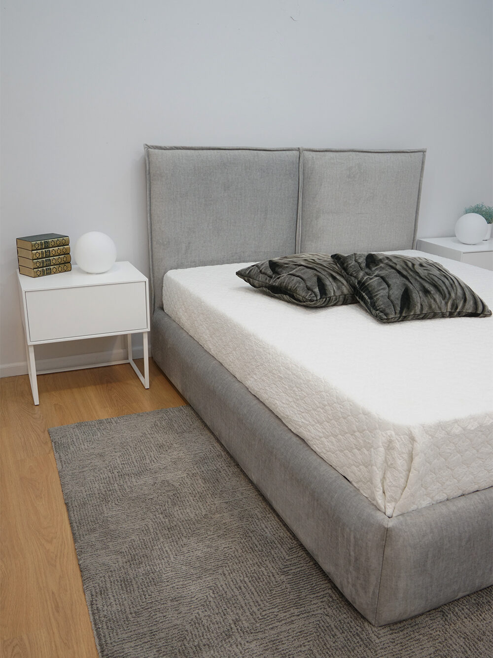 Cama de casal Doule Linne cinza quarto camas estofadas crispalmovel 5 1