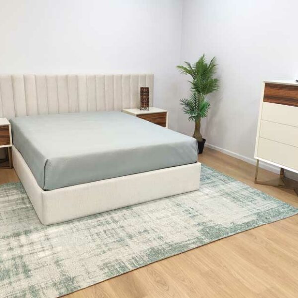 Safira Agueda Pack Quarto de Casal Cama Painel Gomos Mesas e Camiseiro Pau Ferro e Lacado com Pé Inox Dourado-Crispalmovel Moveis Quarto por Medida