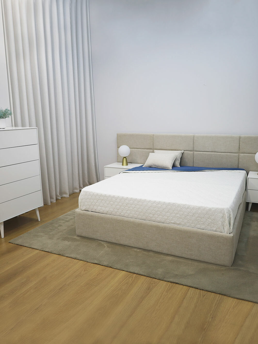Diva Pack Quarto de Casal com Cama de Painel Estofada Mesas e Camiseio Branco Moveis por Medida Mobiliaro de Quarto Crispalmovel 1