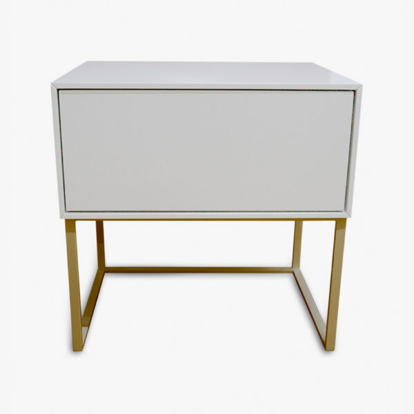 Mesa de Cabeceira Mendy U - Dourado, Lacado Branco