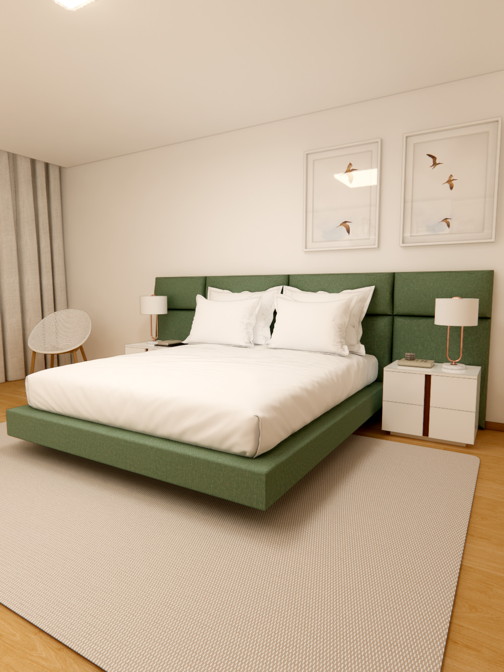 Cama de Casal de Painel Diva Tecido Verde