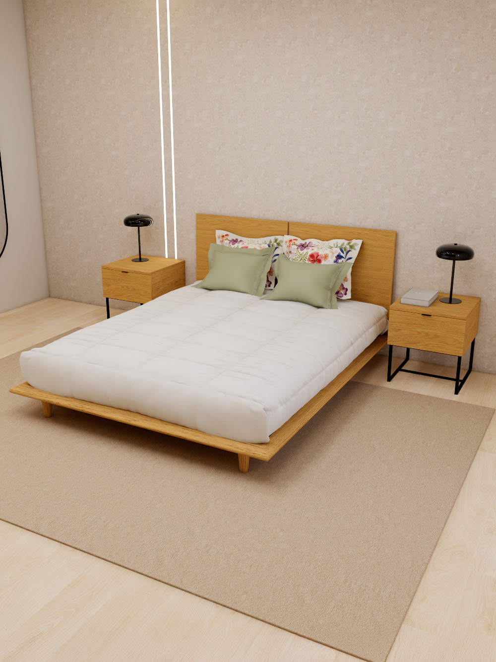 Cama de Casal Nordic Lewis Carvalho Claro