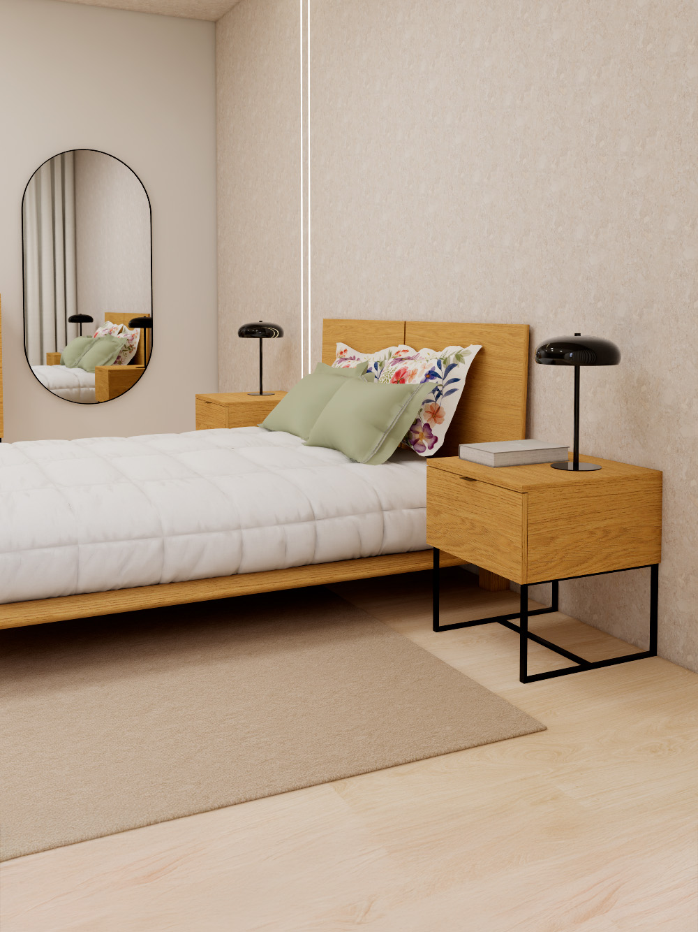 Cama de Casal Nordic Lewis Carvalho Claro