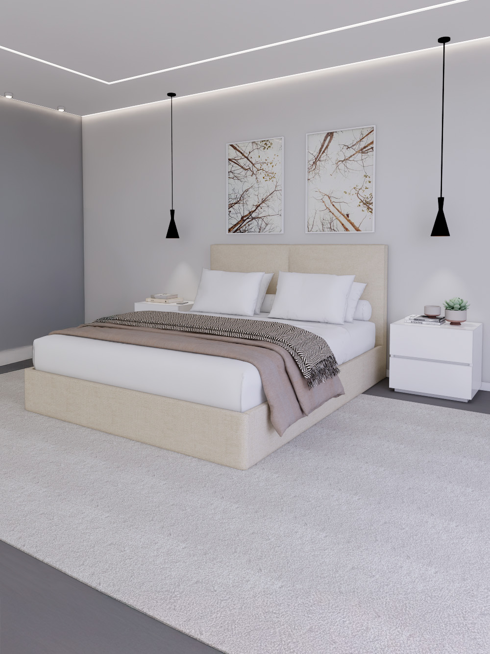 Conjunto de Cama e Mesas de Cabeceira Twix Conjunto de Cama e Mesas de Cabeceira Twix