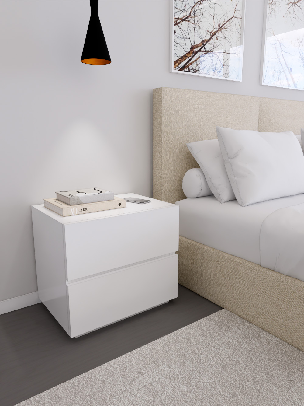 Conjunto de Cama e Mesas de Cabeceira Twix Conjunto de Cama e Mesas de Cabeceira Twix