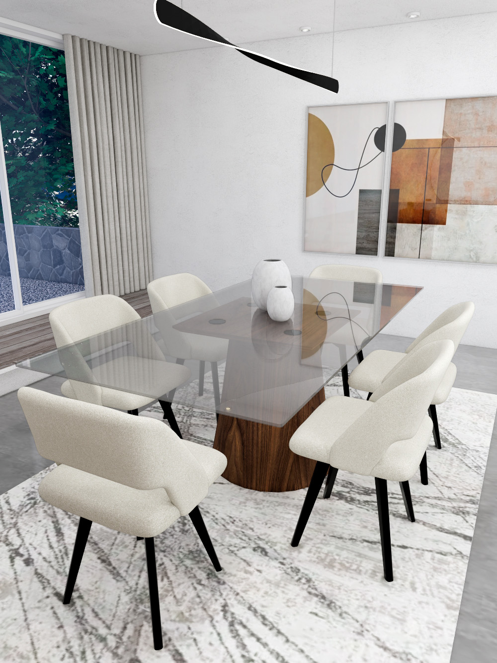 Mesa de Jantar Retangular de Vidro Duque