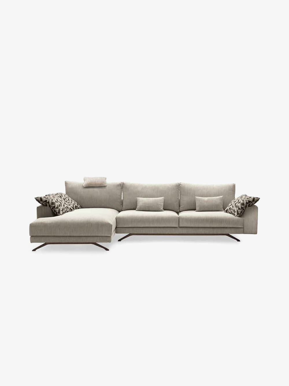 Sofa Chaise Lounge Fendy em Tecido Bege Pes em Madeira Vista Frente Sofas Por Medida Crispalmovel