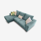 Sofa Chaise Lounge Fendy em Tecido Verde Agua Pes em Metal Vista Frente Sofas Por Medida Crispalmovel