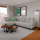 Sofa de Canto Fendy Tecido Mesclado Cinza Pes Metal Preto Vista Ambiente Sofas Por Medida Crispalmovel