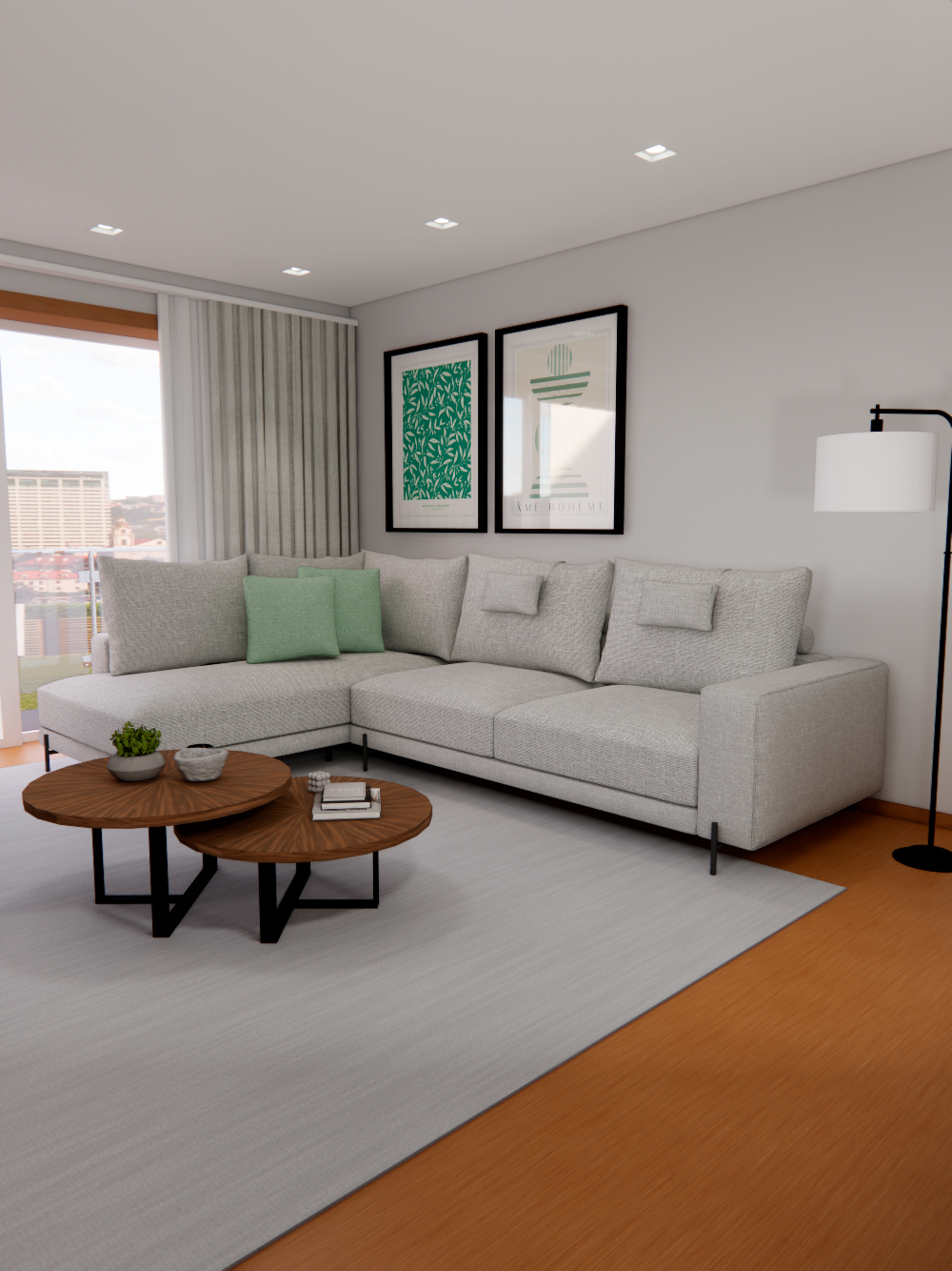 Sofa de Canto Fendy Tecido Mesclado Cinza Pes Metal Preto Vista Ambiente Sofas Por Medida Crispalmovel