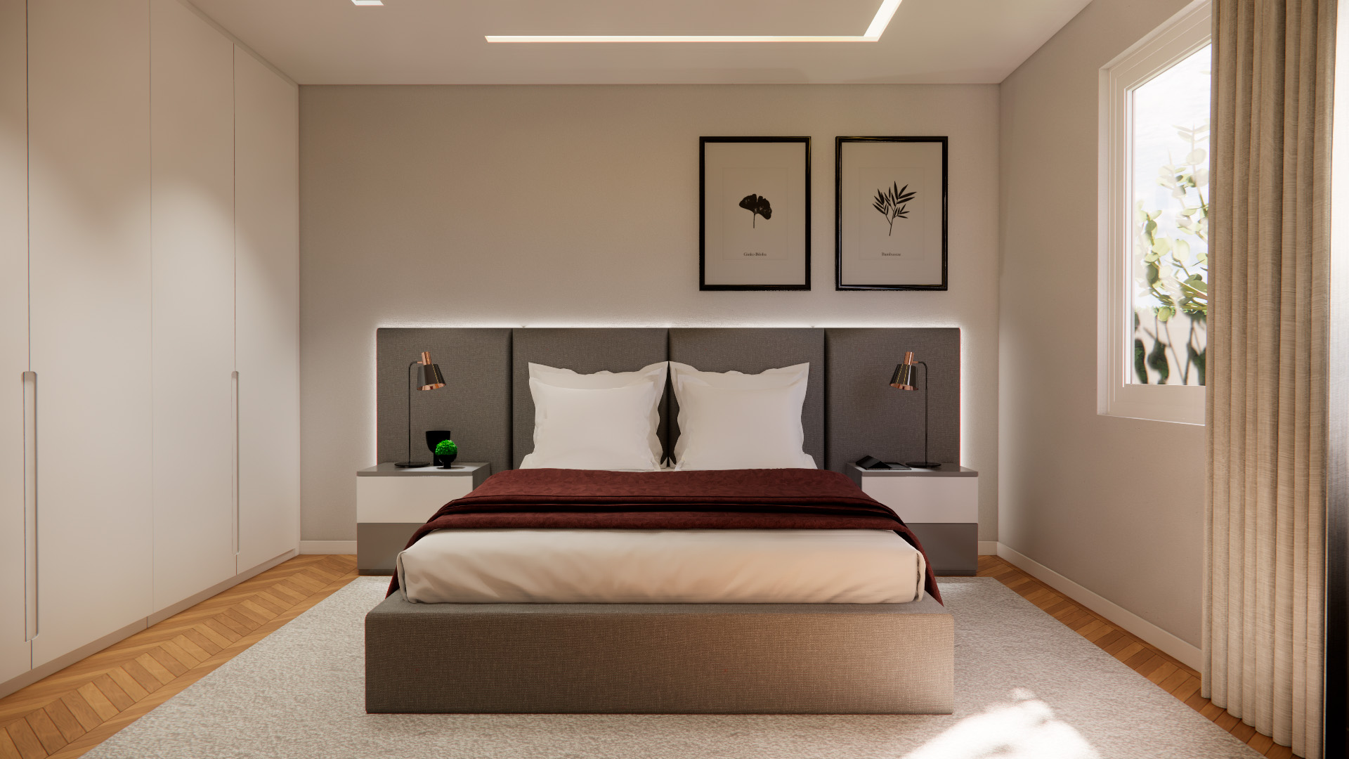 Projetos de Decoracao 3D Quarto Estofado Cavani Fechada Cinzenta 1 Crispalmovel Quarto Cavani II Projetos de Decoração 3D Quarto Cavani