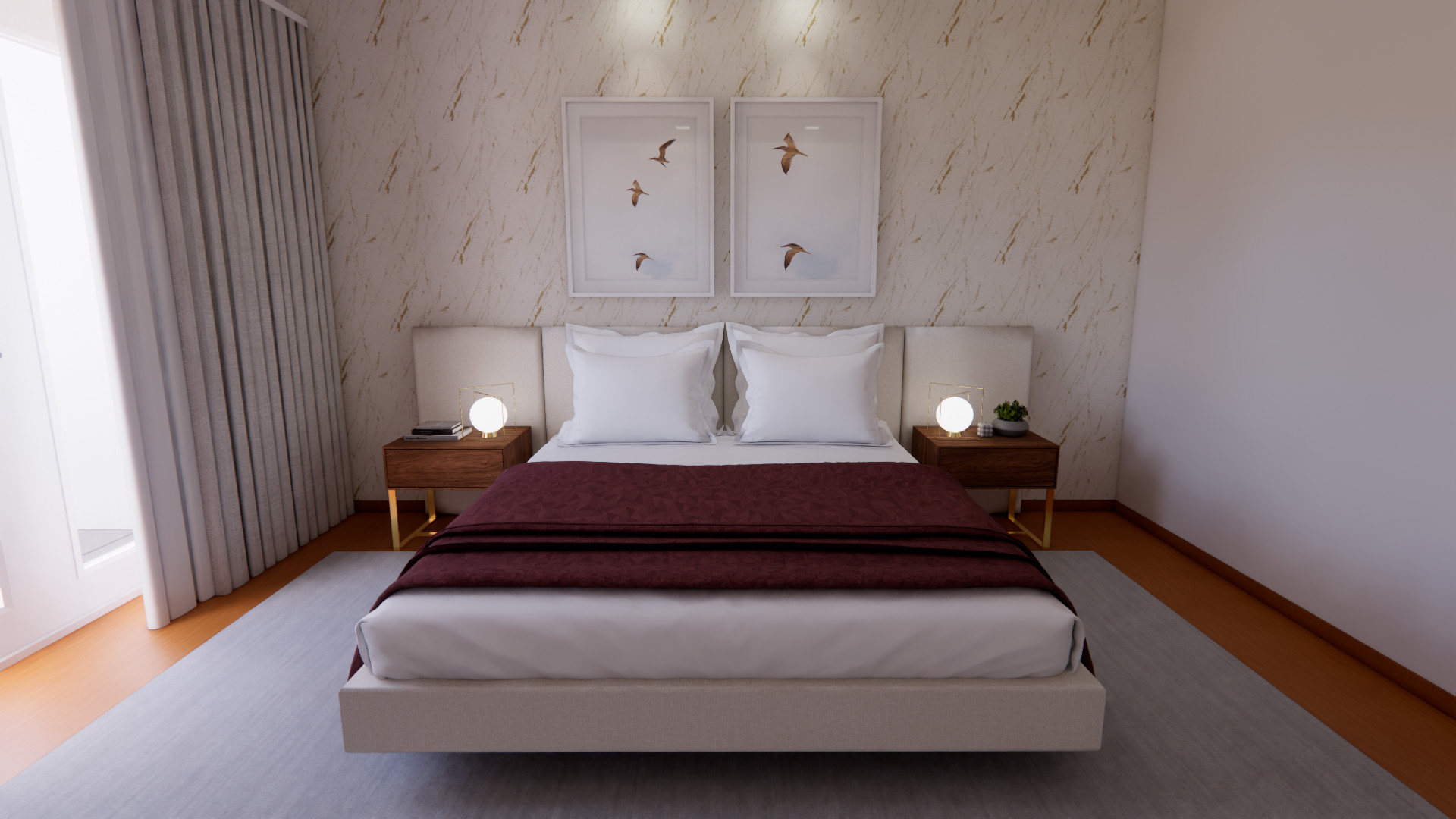 Projetos de Decoracao 3D Quarto Estofado Cavani Suspensa Bege 1 Crispalmovel Quarto Cavani I Projetos de Decoração 3D Quarto Cavani