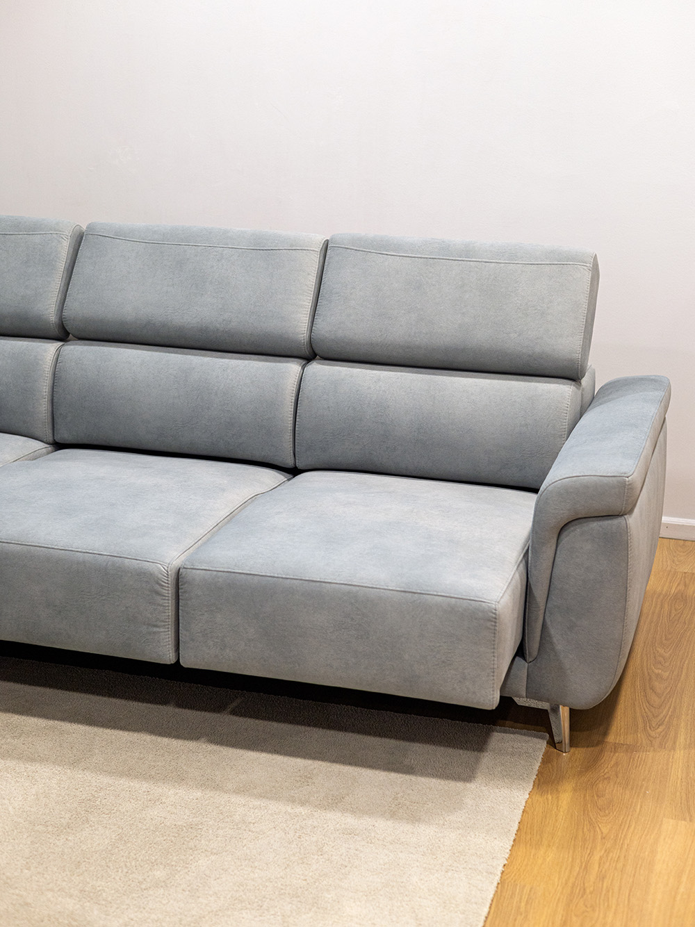 Sofa de Canto Husky Tecido Cinzento Pes Inox Vista Assento Deslizavel por Medida Crispalmovel