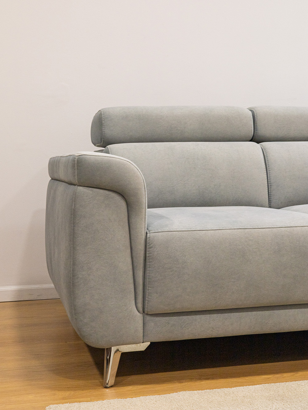 Sofa de Canto Husky Tecido Cinzento Pes Inox Vista Lado Canto por Medida Crispalmovel