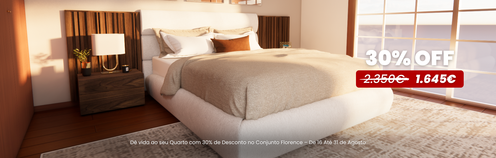 30% Off no Conjunto de Quarto Florence Campanhas Crispalmóvel Guimarães e Porto