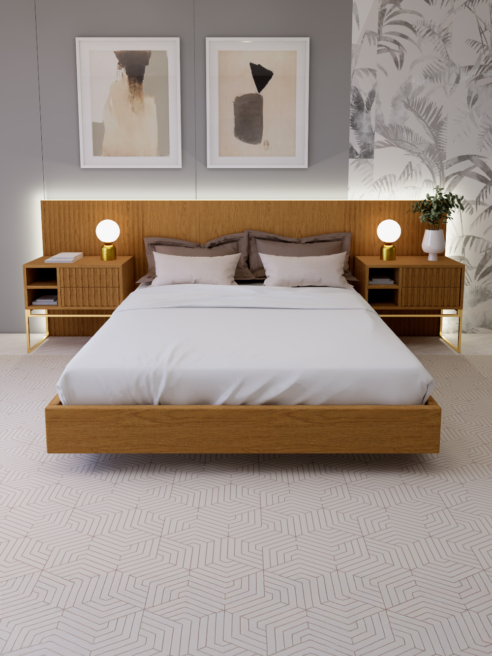 Conjunto de Cama e Mesas de Cabeceira Cuba Conjunto de Cama e Mesas de Cabeceira Cuba