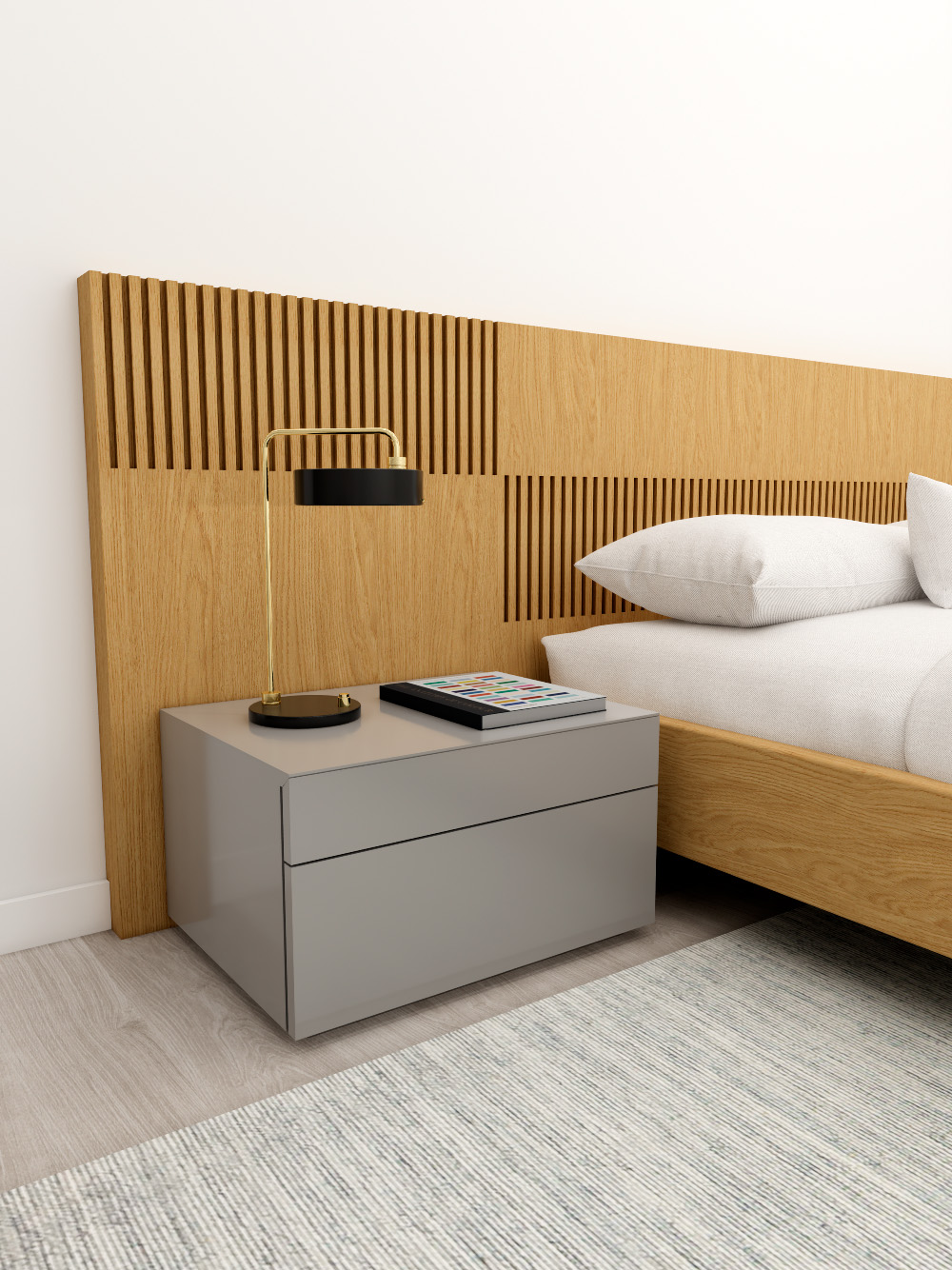 Conjunto de Cama e Mesas de Cabeceira Carvi